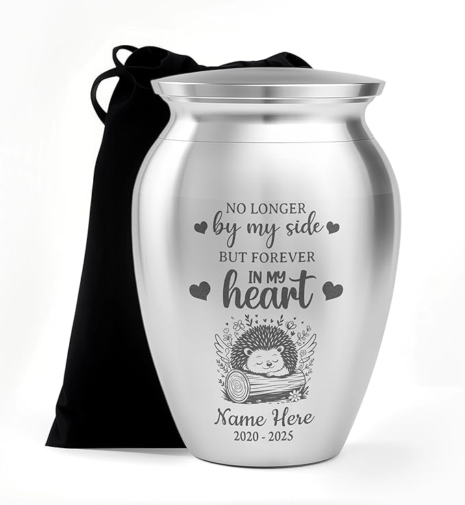 Artsy Woodsy Personalized Hedgehog Pet Memorial Cremation Mini Urn, Decorative Keepsake Small Urns for Ashes 2.56 inch, Remembrance Gifts for Pet Lovers in Loving Memory (05, 2.56x1.77)