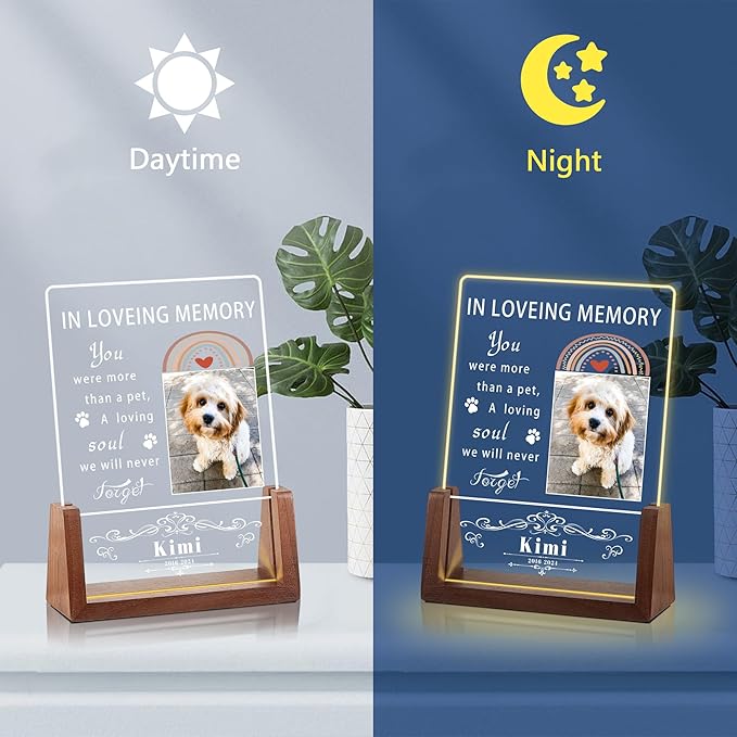 Personalized Dog Memorial Gifts for Loss of Dog, Pet Memorial Gifts for Dogs, Customized Pet Memorial Night Light, Dog Loss Sympathy Gift, Memorial Gifts for Cats, Dog Memorial Acrylic Plaque