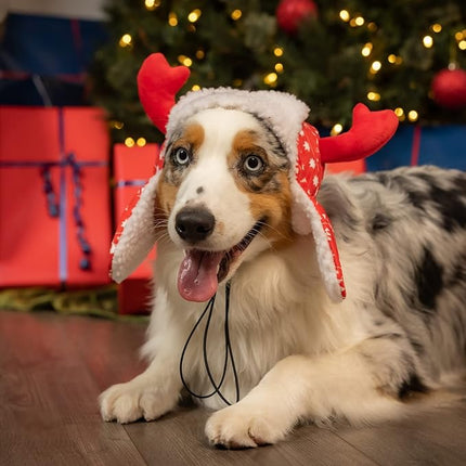 Huxley & Kent Pet Hat | Antler Red Fairisle (Large) | Festive Christmas Holiday Accessory for Dogs/Cats | Holiday Pet Hat | SnugFit Sliding Toggles for Best Fit