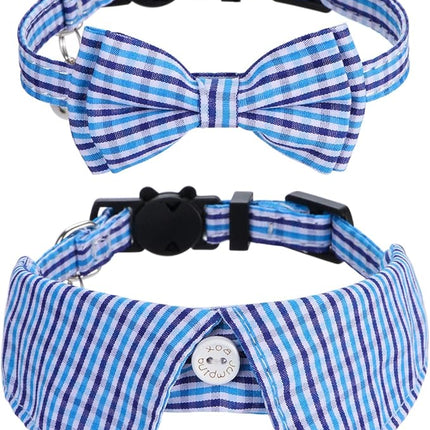 Faleela 2 Pack/Set Cat Collar with Cute Bow Tie and Bell,Breakaway Plaid Shirt Collar for Kitty Adjustable Safety