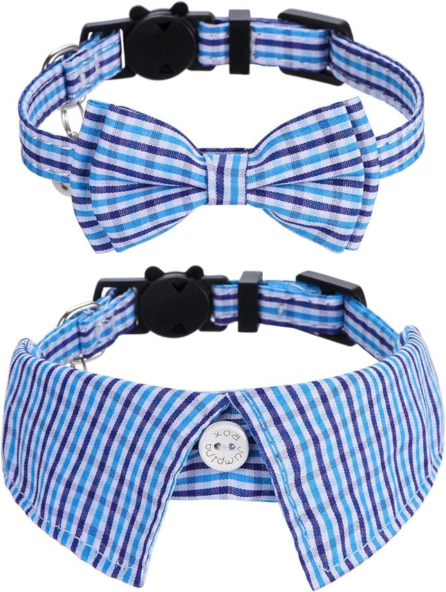 Faleela 2 Pack/Set Cat Collar with Cute Bow Tie and Bell,Breakaway Plaid Shirt Collar for Kitty Adjustable Safety