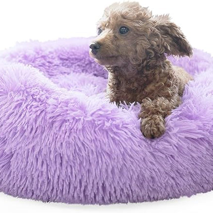 Purple Dog Bed for Small Dogs 19 Inch Donut Cuddler Plush Cat Calming Bed Machine Washable, Non-Slip Fluffy for Joint-Relief and Sleep Improvement