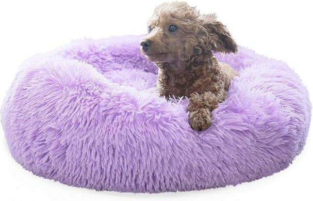 Purple Dog Bed for Small Dogs 19 Inch Donut Cuddler Plush Cat Calming Bed Machine Washable, Non-Slip Fluffy for Joint-Relief and Sleep Improvement