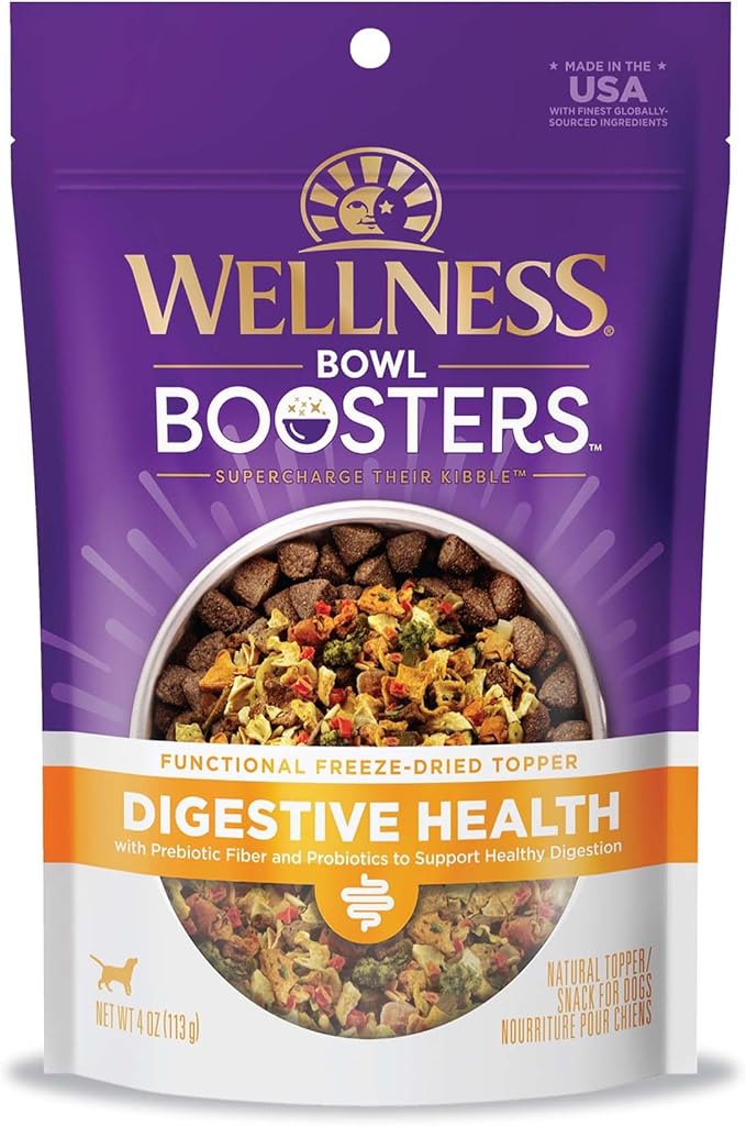 Wellness Bowl Boosters, Dog Food Topper for Small, Medium, & Large Breeds, Grain Free, Natural, Freeze Dried, Digestive Health Chicken, 4 Ounce Bag (Pack of 1)