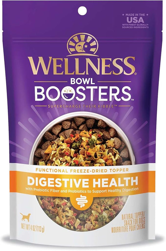 Wellness Bowl Boosters, Dog Food Topper for Small, Medium, & Large Breeds, Grain Free, Natural, Freeze Dried, Digestive Health Chicken, 4 Ounce Bag (Pack of 1)