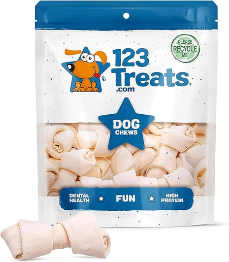 | Dog Rawhide Bones Chews 3-4" (50 Count) Premium Rawhide Dog Bones | Free Range Grass Fed Cattle with No Hormones, Additives or Chemicals