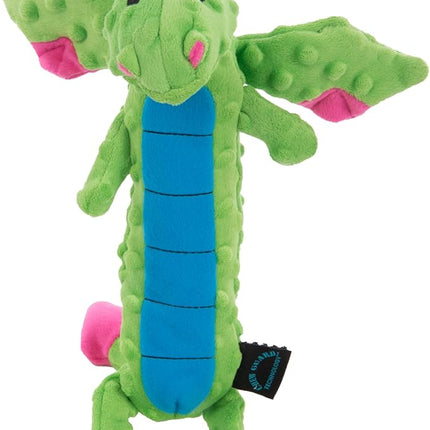 goDog Bubble Plush Skinny Dragons Squeaky Plush Dog Toy, Chew Guard Technology - Green, Large