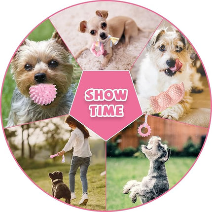 6 Pack Puppy Teething Toys Cute Pink Puppy Chew Toys for Teething Small Breed Dog Chew Toy Interactive Pet Toy Set for Puppies to Keep Them Busy Soft Durable Small Breed Doggy Chewing Ball