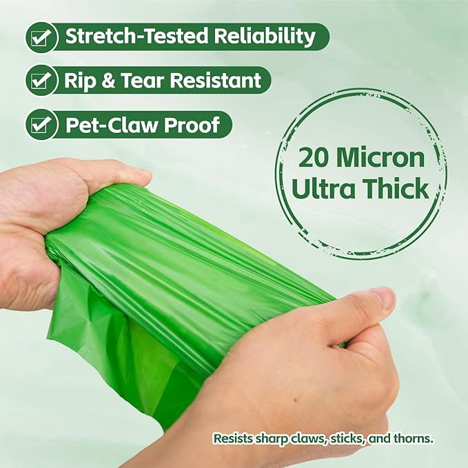 270 Count Scented Dog Poop Bags Rolls, 20 Micron Ultra Thick, Heavy Duty Tear Resistant Leak Proof for Yuck-Free Cleanup, Includes Dispenser & Leash Clip, 9 x 13 Inch, Pawsome Doodle (Green)