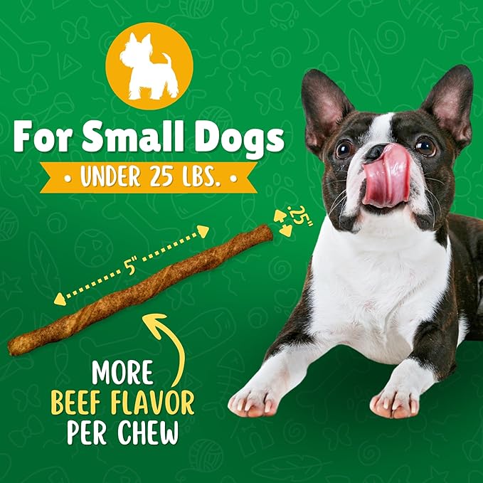 Beef Basted Rawhide Twist Sticks Dog Treats – 60ct. Premium Rawhide Chew Sticks – Long Lasting Beef Flavored Chews for Small Dogs Made in USA with Natural Beefhide