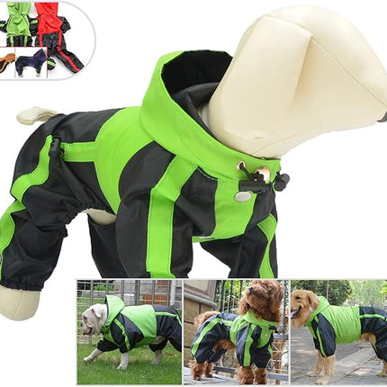 Lovelonglong American Bully Pitbull Dog Hooded Raincoat, Bulldog Rain Jacket Poncho Waterproof Clothes with Hood Breathable 4 Feet Four Legs Rain Coats for Pugs English French Bulldog Green B-M