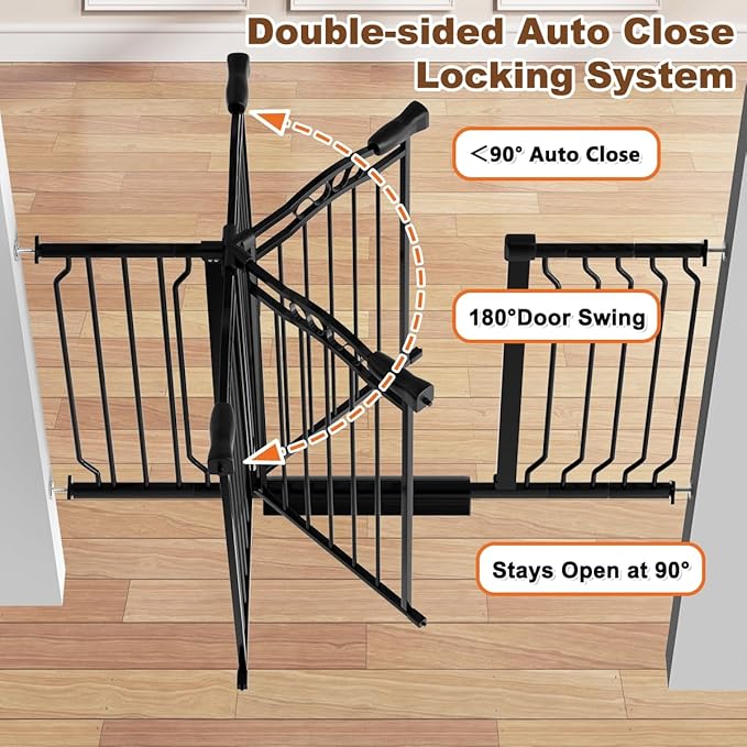 29.5-53.1" Extra Wide Baby Gate for Stairs No Drilling, 30" Tall Auto Close Press Mounted Baby Gate for Doorways, Adjustable Width Walk Through Dog Gates for Doorways, Black