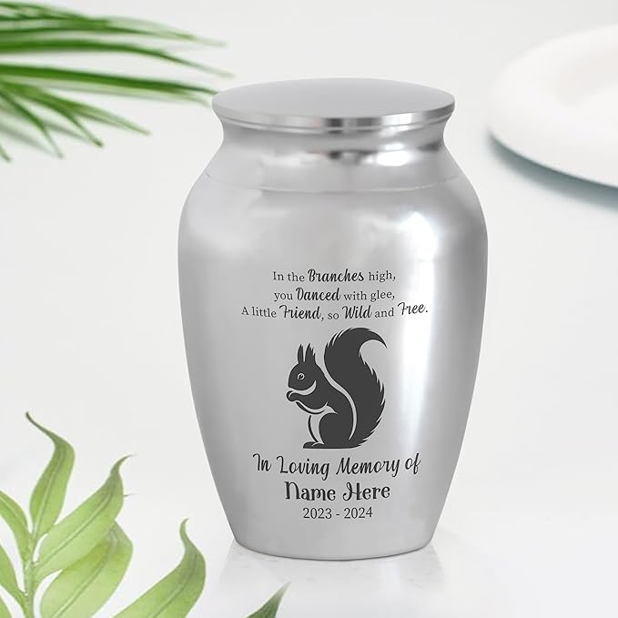 Artsy Woodsy Squirrel Memorial Mini Urn for Human Ashes Keepshake, Decorative Keepsake Urn with Engraved Squirrel 2.56 inch, Small Memorial Gifts for Pet Lovers (01, 2.56x1.77)