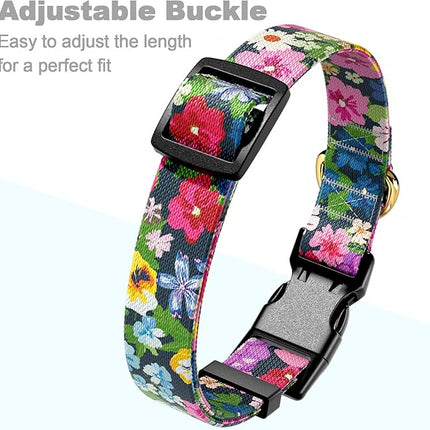 Rnivvi Dog Collar for Small Dogs, Cute Floral Heavy Duty Adjustable Puppy Collar with Quick Release Buckle for Boy Girl & Female, Pet Accessories for Walking Running, S Length 3/4" Width, Elegant