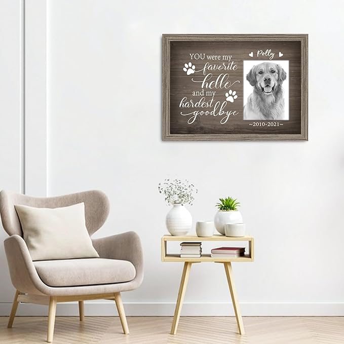 Custom Pet Memorial Gifts for Loss of Dog Cat, Personalized Pet Photo Canvas with Frame for Pet Dog Cat Lovers, Wall Art Home Decor with Name and Text, Customized Pet Loss Sympathy Gifts