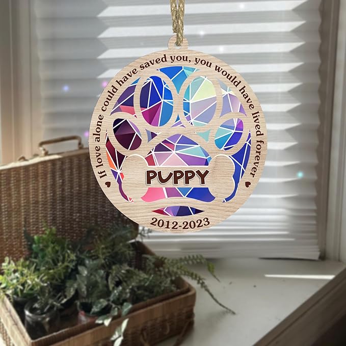 BSQUIELE Personalized Suncatcher Ornaments, Memorial Gifts for Loss of Dog, Custom Dog Ornament with Name, Dog Memorial Suncatcher, Sympathy Gift for Dog Lover, Xmas Ornament, Xmas Tree Decoration V3