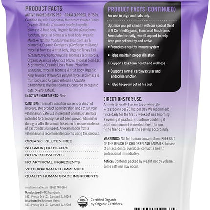 Om Mushroom Matrix Pet - Canine | Healthy Pet | USA Grown Human-Grade Organic Mushroom Powder Pet Supplement | Daily Functional Immune Support for Dogs & Cats | 100 Grams, 3.5 oz