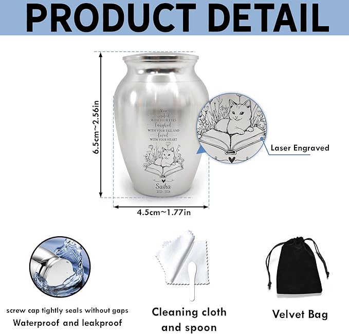 Artsy Woodsy Personalized Pet Memorial Mini Urns - Stainless Steel Decorative Keepsake Urns for Ashes, 2.56 inch, Gifts for Cat Lovers in Loving Memory