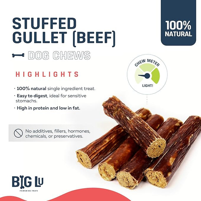 Big Lu - 6-Inch Stuffed Gullet Sticks, 20 Count, Premium Beef Dog Treats, All-Natural, High-Protein, Easily Digestible Chews for Dogs, Supports Dental Health and Joint Mobility