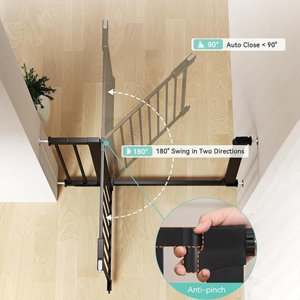 COMOMY 30" Tall Baby Gate for Stairs Doorways, Fits Openings 29.5" to 46" Wide, Auto Close Extra Wide Dog Gate for House, Pressure Mounted Easy Walk Through Pet Gate with Door, Black