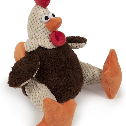 goDog Checkers Fat Rooster Squeaky Plush Dog Toy, Chew Guard Technology - Brown, Large