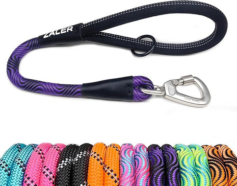 ZALER Short Dog Leash, 18 Inches Rope Traffic Leashes for Dogs, Reflective Dog Lead with O-Ring, Heavy Duty Pet Leash for Large and Medium Dogs (18'' Black Purple)