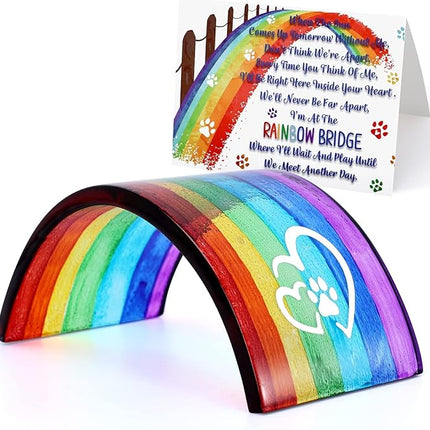 Huray Rayho Rainbow Bridge Fused Glass 3D Colorful Bridge with Sympathy Card Memorial Gift for Dog Cat Guinea Pig Lover Pet Lost Present Sorry Gift Set of 2