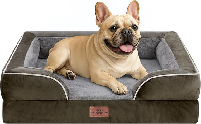 Comfort Expression Orthopedic Dog Bed for Medium Dogs 30x20 Inch, Waterproof Egg Crate Foam Medium Pet Bed with Removable Bolsters, Dog Couch with Washable Cover & Non-Slip Bottom, Dark Green