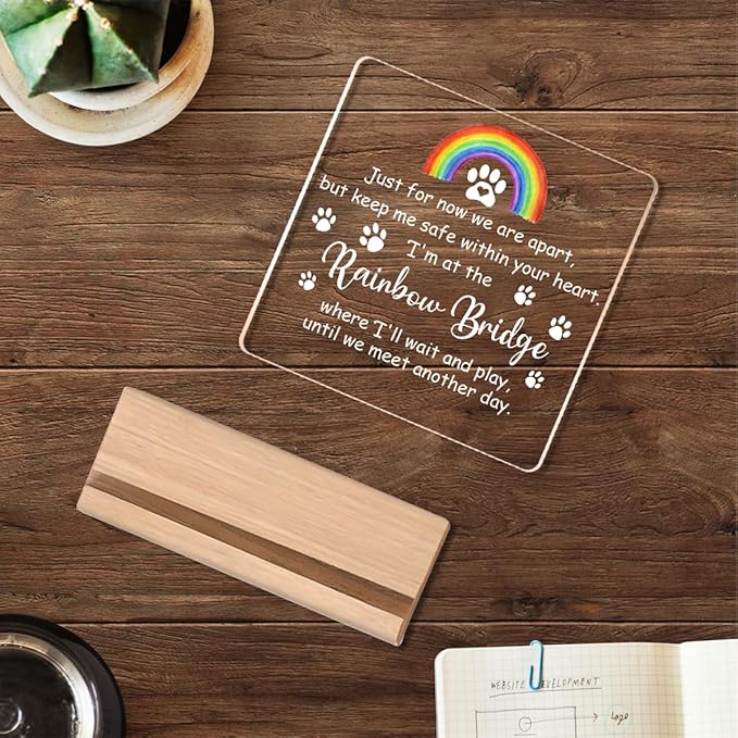 Pet Memorial Gifts,Rainbow Bridge Dog Memorial Gifts， Sympathy Gift for Loss of Dog Cat, Pet Memorial Acrylic Rainbow Bridge Decorations Condolences Gifts for Pet Loss Remembrance Keepsake A03