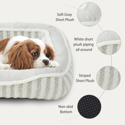 Dog Bed for Small Dogs Breeds,Cat Bed,Puppy Soft Kennel Bed with Pillow,Washable Deluxe Plush Dog Crate Beds,Comfy Durable Rectangular Pet Sleeping Bed & Non-Slip Bottom,Grey(24"X21")
