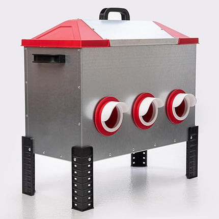 RentACoop Flock Feeder 65 lb - Large Capacity, Weatherproof Metal 6-Port Feeder for Adult Chickens, Turkeys, Ducks, and More