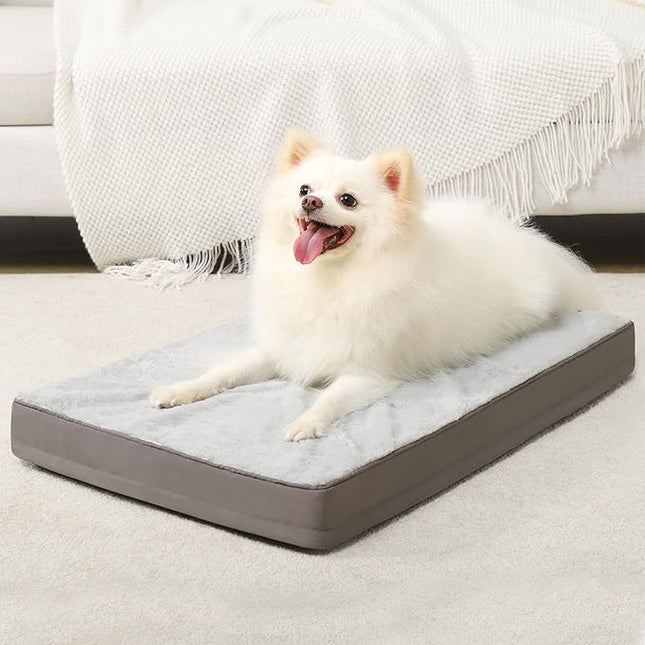 KSIIA Orthopedic Dog Bed, Deluxe Plush Waterproof, 29 x 18 Inch, Gray, 3-Inch Thick High-Density Egg Crate Foam, Removable Cover, Machine Washable