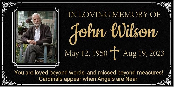 HDSD 12x6'' Personalized Pet Memorial Stones Black Granite Headstones for Dogs Laser Engraved with Photo (Gold Font + Photo Tile)