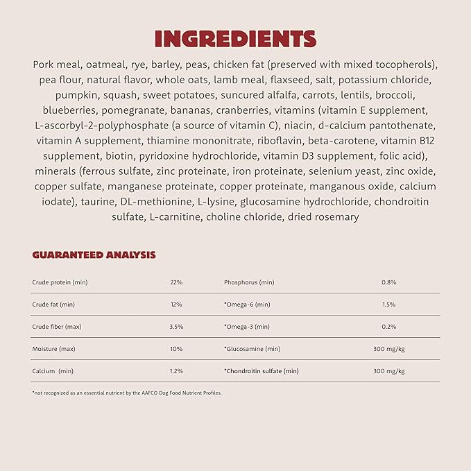 Farmstead Feast, Dry Dog Food, Pork Meal and Lamb Meal Large Breed Adult Recipe with Grains, 25 lb Bag