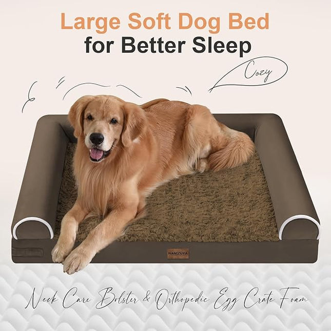 Large Dog Bed Orthopedic Washable: Beds Bolster Small Sized Dogs Bed Egg Crate Foam Couch Sofa Waterproof with Removable Cover - Dark Coffee