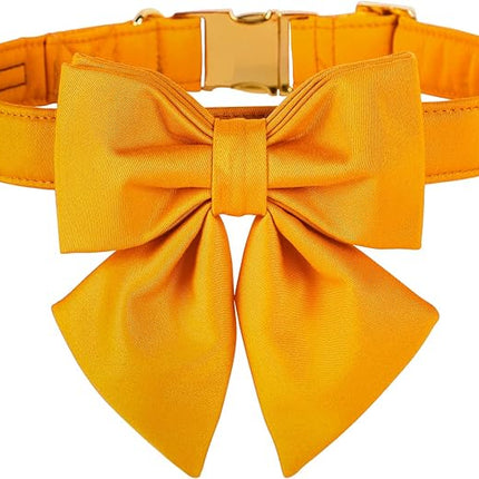 Maca Bates Mango Yellow Dog Collar with Cute Solid Sailor Bow Tie for Extra Small Girl Boy Dogs,Adjustbale Durable Breakaway Soft Collars with Bowtie for Female Male Puppy,Pet with Metal Buckle