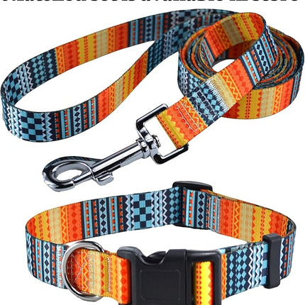 Dog Collar with Bohemia Floral Tribal Geometric Patterns - Soft Ethnic Style Collar Adjustable for Small Medium Large Dogs (Bohemian Orange,XS)