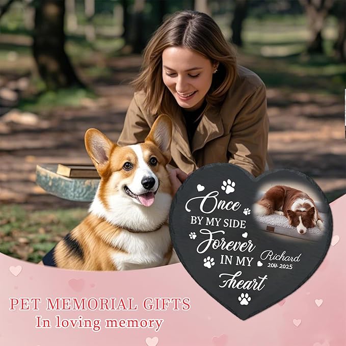 Personalized Pet Memorial Stone - Custom Dog Grave Marker with Name & Photo - Sympathy Gifts for Loss of Beloved Dog - Cemetery Decor - Rainbow Bridge Memorial for Dogs (Style D)