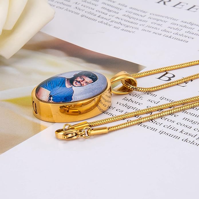 Farfume Personalized Pet Urn Necklace for Dog Cat Ashes Cremation Pet Memorial Customized Photo Text Engraving Pendant Keepsake Funeral Jewelry