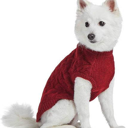 Blueberry Pet Classic Fuzzy Textured Knit Pullover Crew-Neck Dog Sweater in Burgundy Red, Back Length 22", Pack of 1 Clothes for Dogs