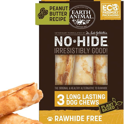Earth Animal No Hide Chews - Long Lasting Rawhide Free Medium Dog Chews Rolls, Peanut Butter - 3 Count Value Pack