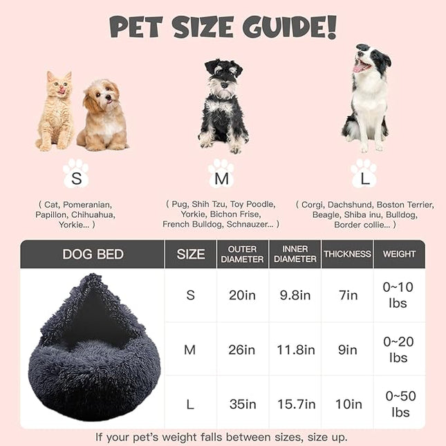 Himax Dog Beds for Large Dogs, Donut Dogs Beds with Blanket Attached, Calming Dog Bed Washable (20"/26"/35") Grey