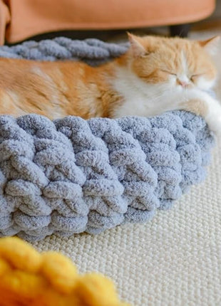 Cat Nest Bed – Premium Handwoven Washable Extra Soft Round Cave House for Indoor Kitten & Kitty, Small & Large (Grayish Blue,Medium)