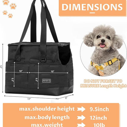 Petsfit Small Dog Purse Carrier, Portable Pet Carrier Tote Cat Carrier with Adjustable Safety Leashs, Pocket, Poop Dispenser, Waterproof TPU Bottom, Black