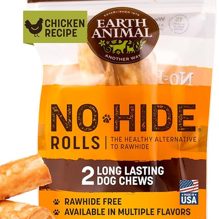 Earth Animal No Hide Chews - Long Lasting Rawhide Free Medium Dog Chews Rolls, Chicken - 2 Count