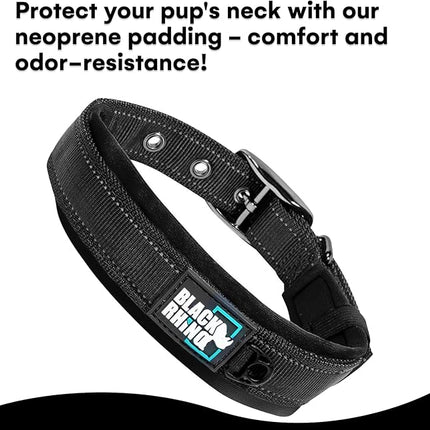 Black Rhino Extra Large Dog Collar - Adjustable Reflective Heavy Duty Dog Collars with Ultra-Soft Neoprene Padding - Weatherproof, Durable, and Comfortable - Ideal for Active Dogs - Black
