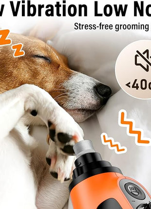 Casfuy Smart 6-Speed Dog Nail Grinder - 50% More Power Pet Nail Grinder with 2 LED Lights Quiet Rechargeable Electric Dog Nail Trimmers File Toenail Grinder for Large Medium Small Dogs & Cats(Orange)