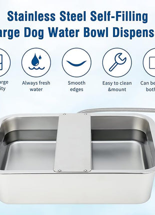 BWOGUE 3 Gal Automatic Dog Water Dispenser for Large Dogs Stainless Steel Outdoor Water Bowl Large Breed Self Filling Dog Waterer Feeder for Dogs Cat Chicken Livestock