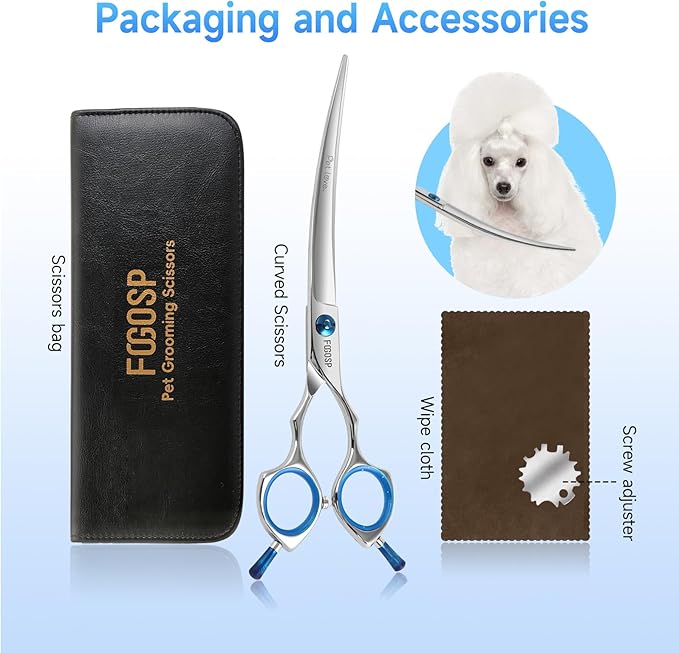 Curved Dog Grooming Scissors 7.5 in Curve Shears for Pet Dogs Cat Japan 440C 30°Arc Upward & Downward Classic Handle for Trimming Face and Paws(7.5, Curved)