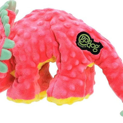 goDog Dinos Frills Squeaky Plush Dog Toy, Chew Guard Technology - Pink, Large
